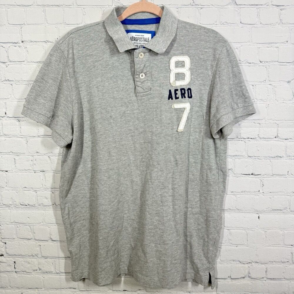 Aeropostale A87 Polo Shirt Men's XL Gray Short Sleeve Cotton Logo Golf Y2K